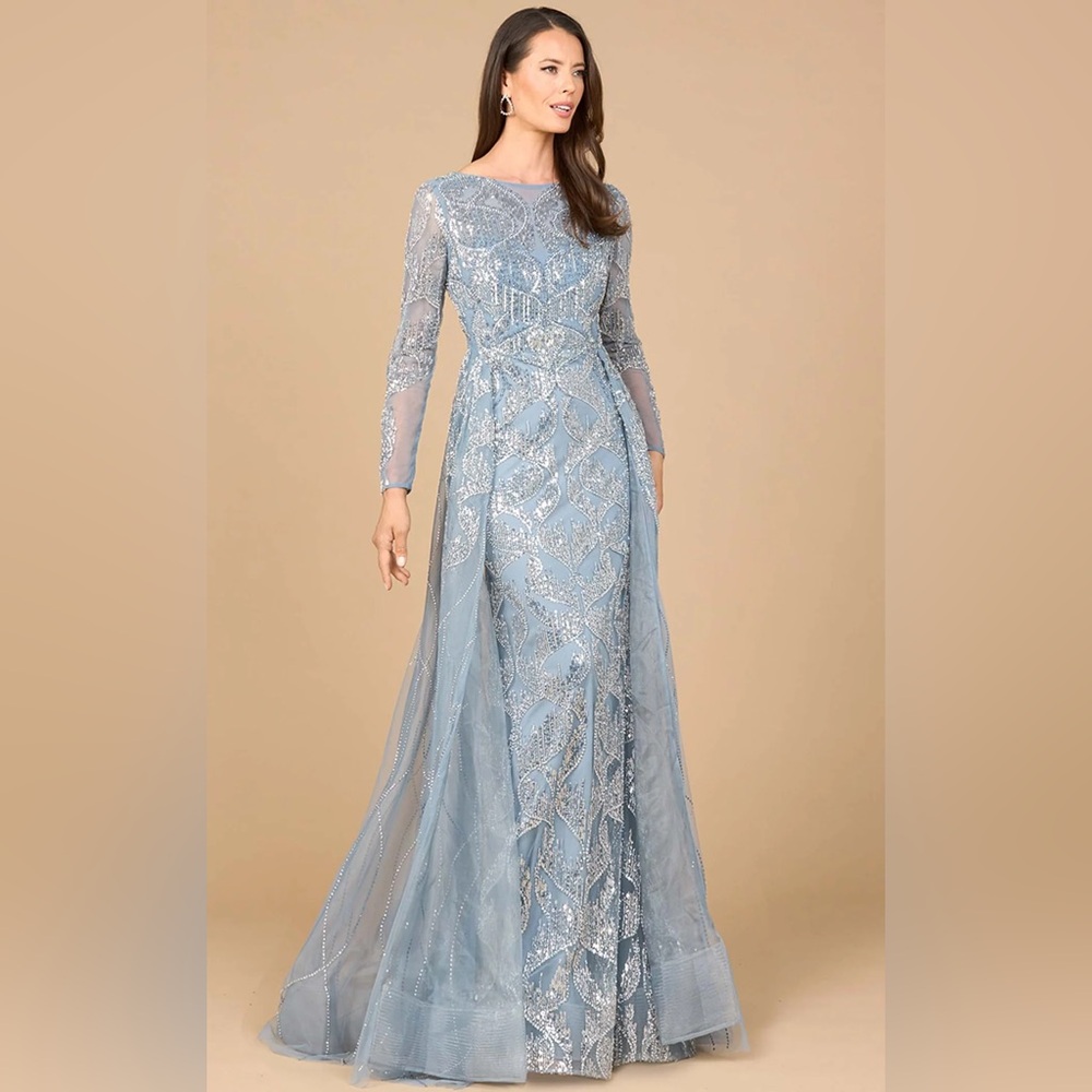 LARA Blue and Silver Sequin Embellished Gown